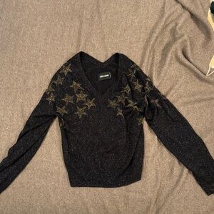 Zadig & Voltaire Black Knit with Gold Star Accents